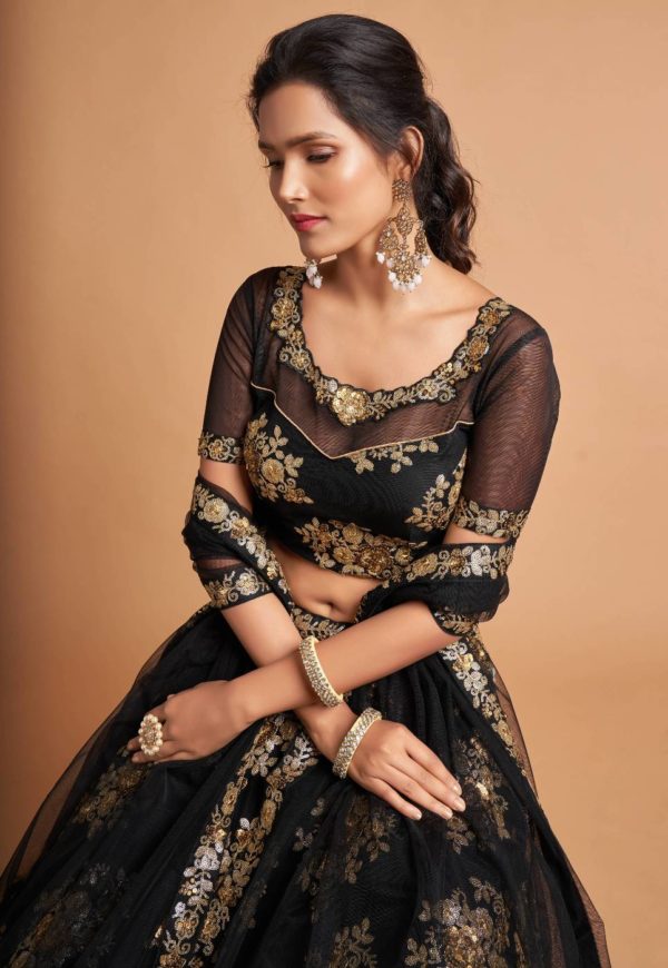 Black Embroidered Lehenga Choli - Image 3