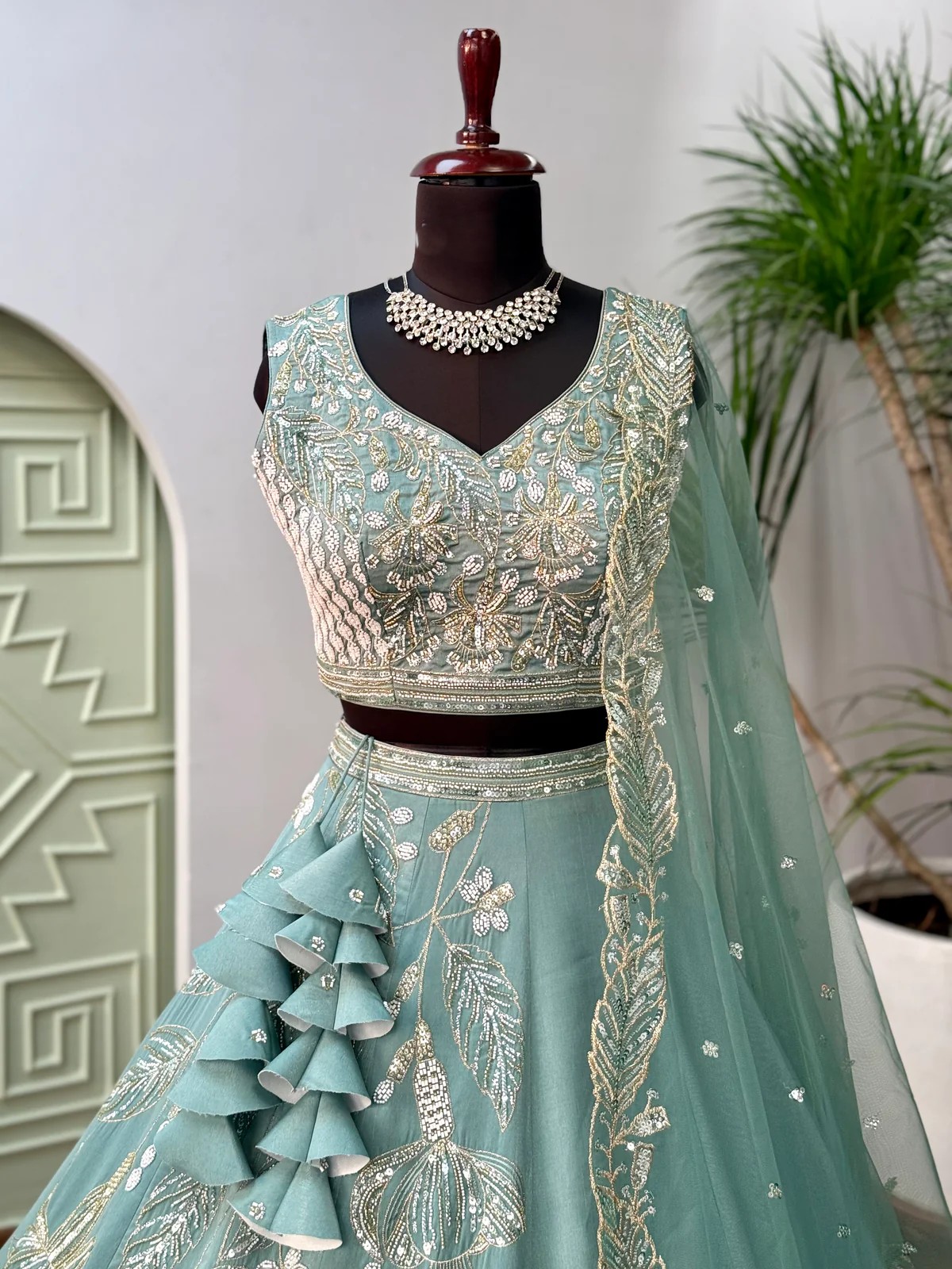 Skyblue Wedding Sangeet Lehenga - Image 2