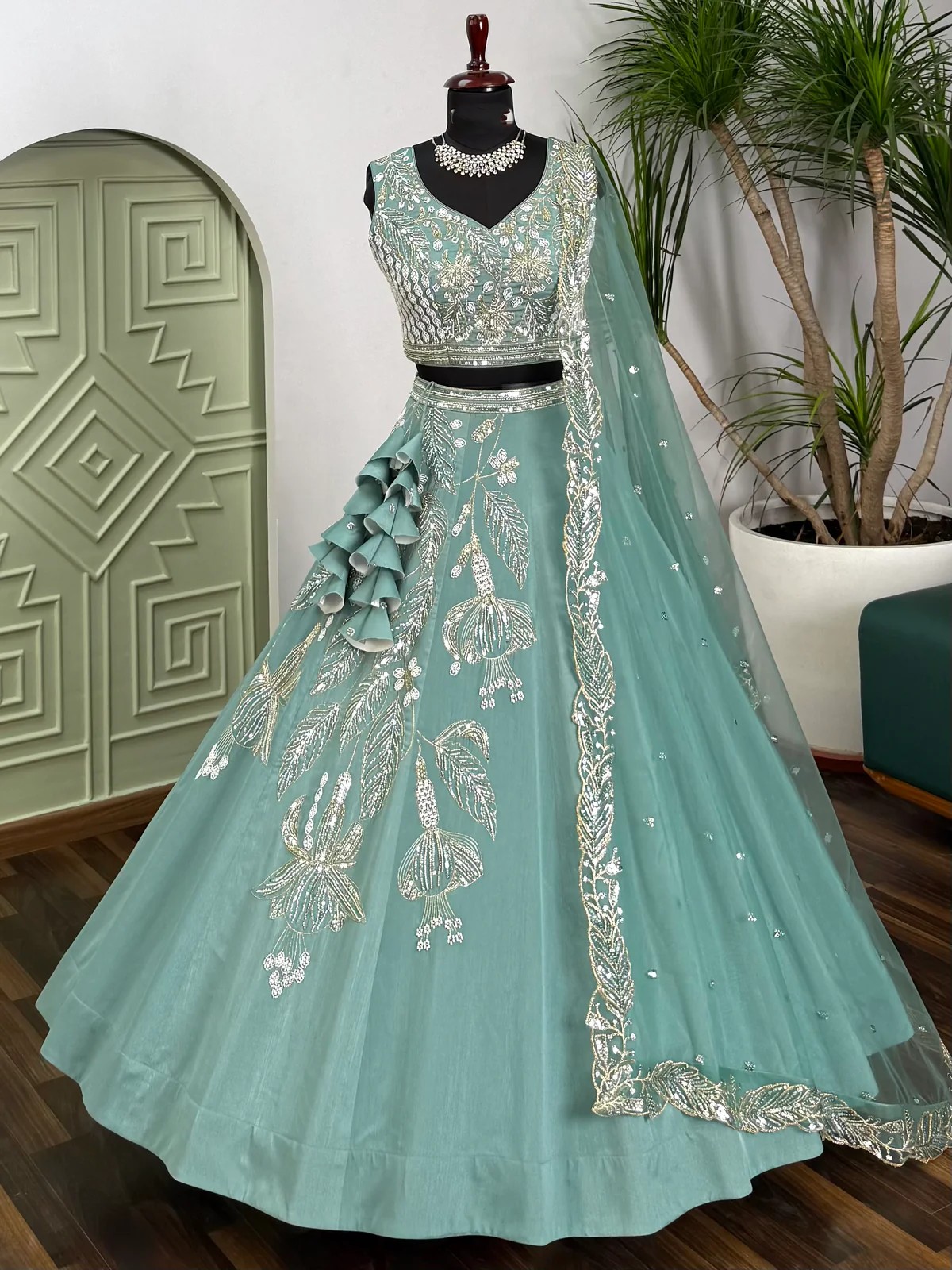 Skyblue Wedding Sangeet Lehenga