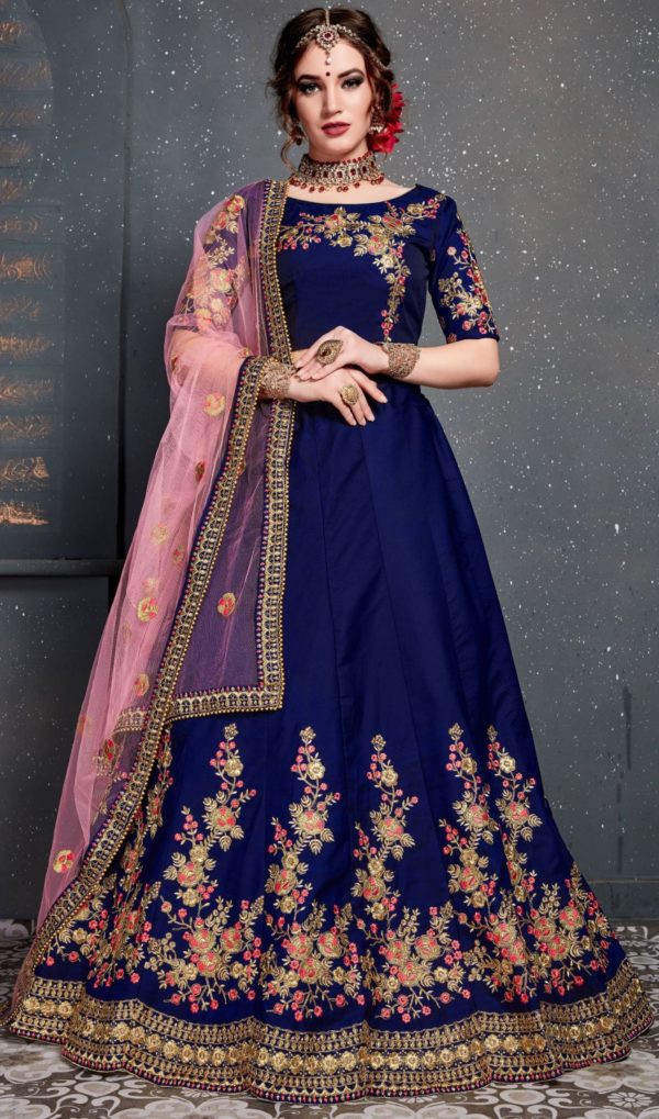 Appealing Blue Embroidered Lehenga Choli