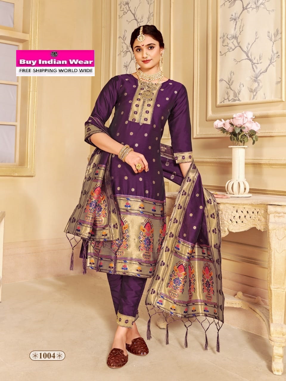 Amazing Paithani Woven Purple Colour Tapeta Silk Salwaar Kameez - KSM  PRINTS - 4107634