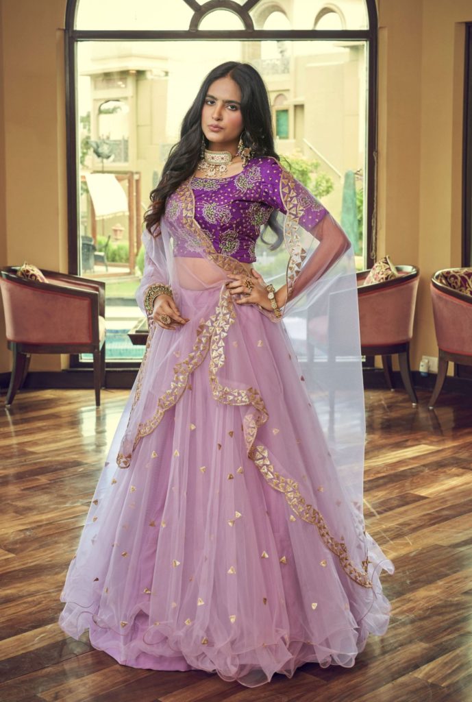 Designer, Engagement, Reception, Wedding Purple and Violet color Organza  Silk fabric Lehenga : 1893927