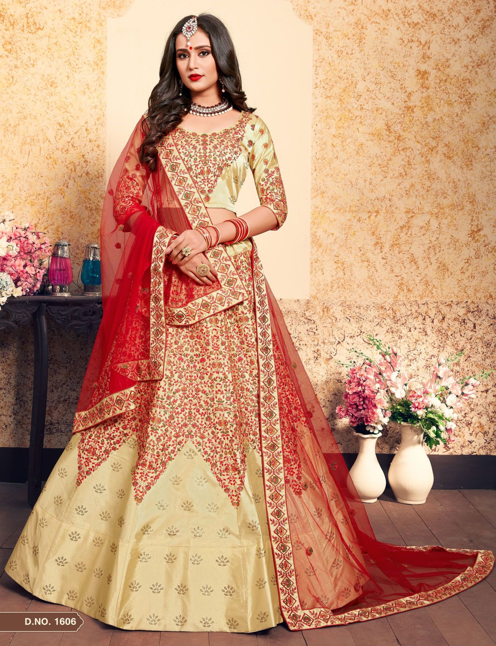 Buy Cream Silk Wedding Wear Embroidery Work Lehenga Choli Online From  Wholesale Salwar.