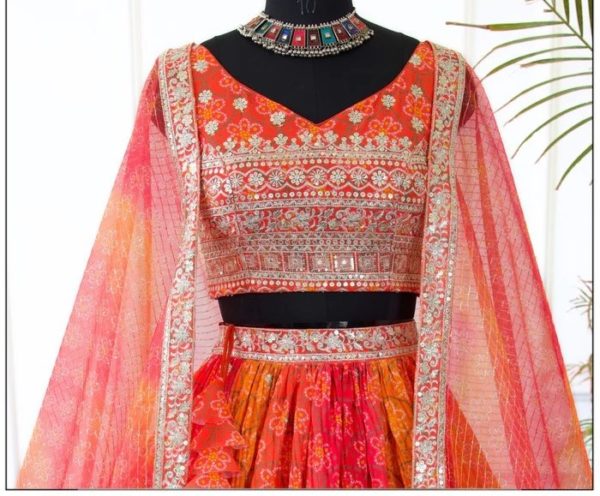 Stunning Orange multishade lehenga choli - Image 4