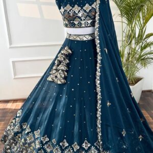 Teal Blue Mirror work Partywear Lehenga