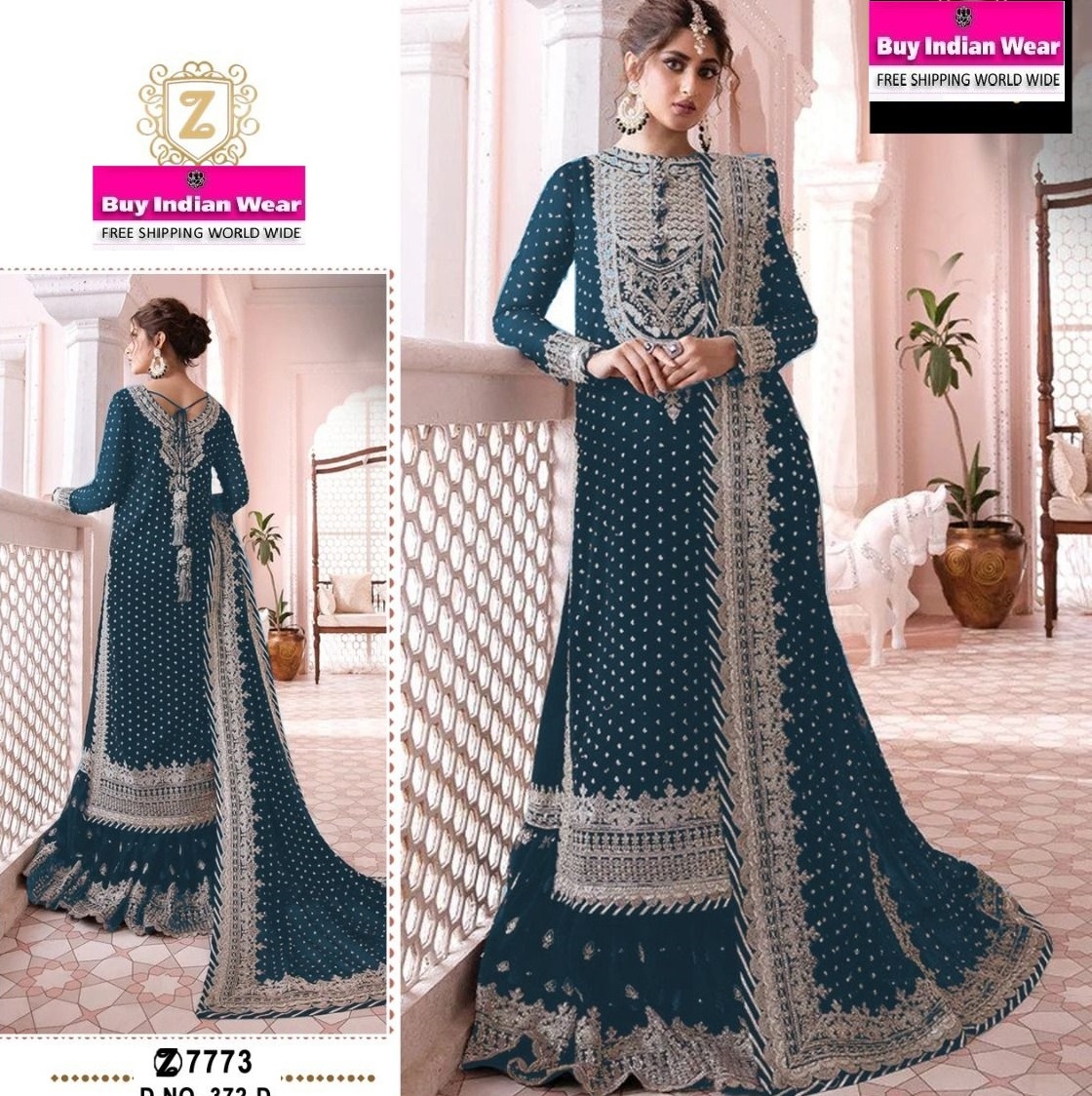 Silk Salwar Suit - Beautiful Aqua Blue & Gold Embroidered Salwar Suit –  Empress Clothing