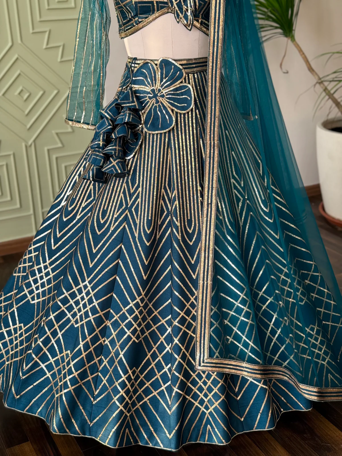 Vibrant Greenish Blue Designer Lehenga choli - Image 3