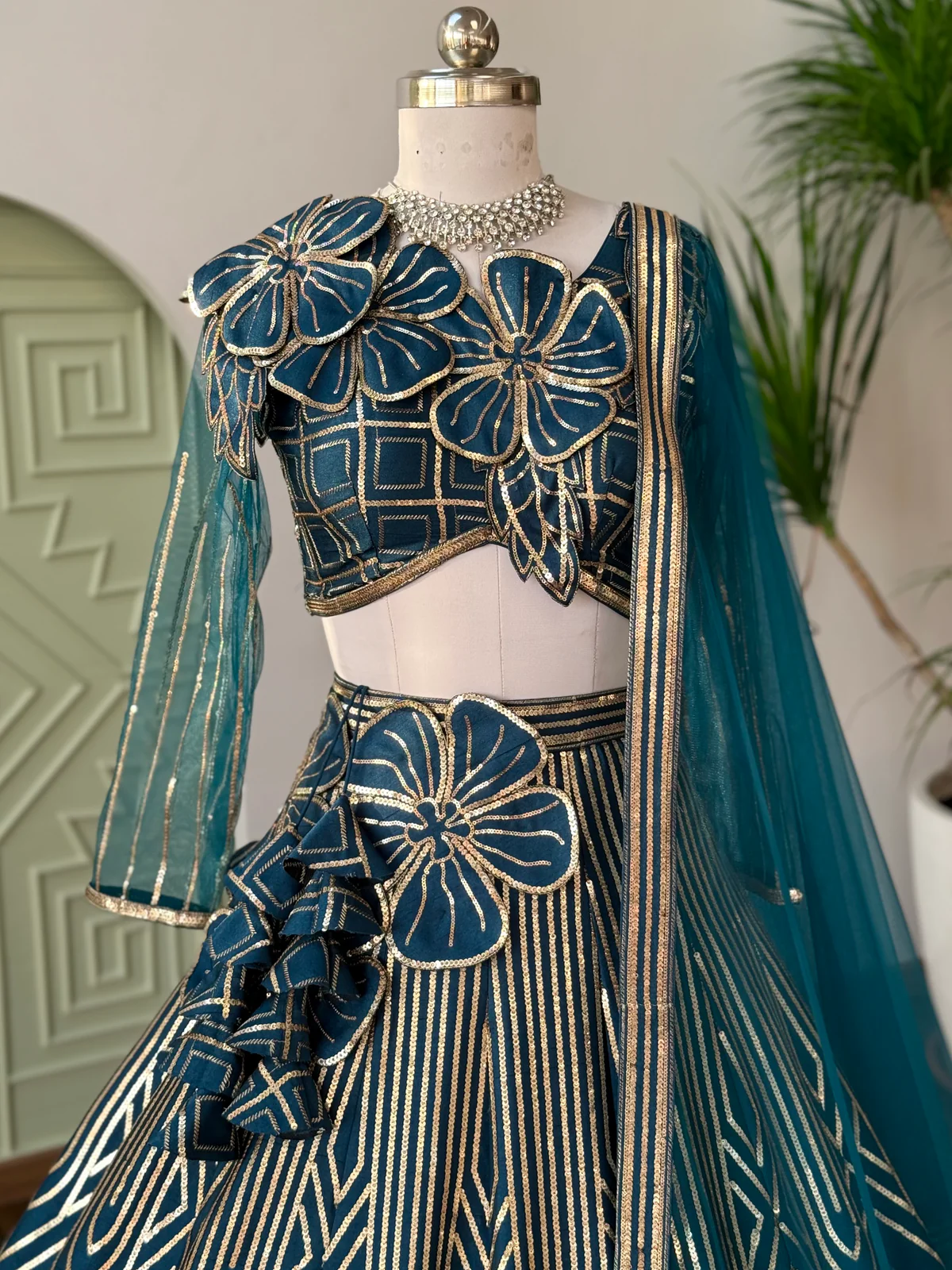 Vibrant Greenish Blue Designer Lehenga choli - Image 2