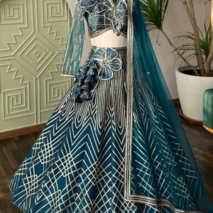 Vibrant Greenish Blue Designer Lehenga choli