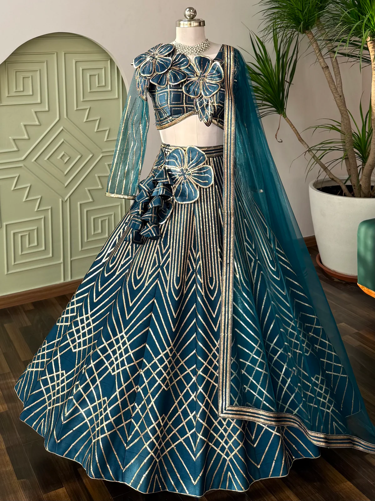 Vibrant Greenish Blue Designer Lehenga choli